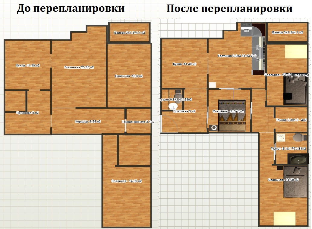 Перепланировка 3х комнатной квартиры серии И-155 в 4х комнатную - http://www.NagatinoS.com